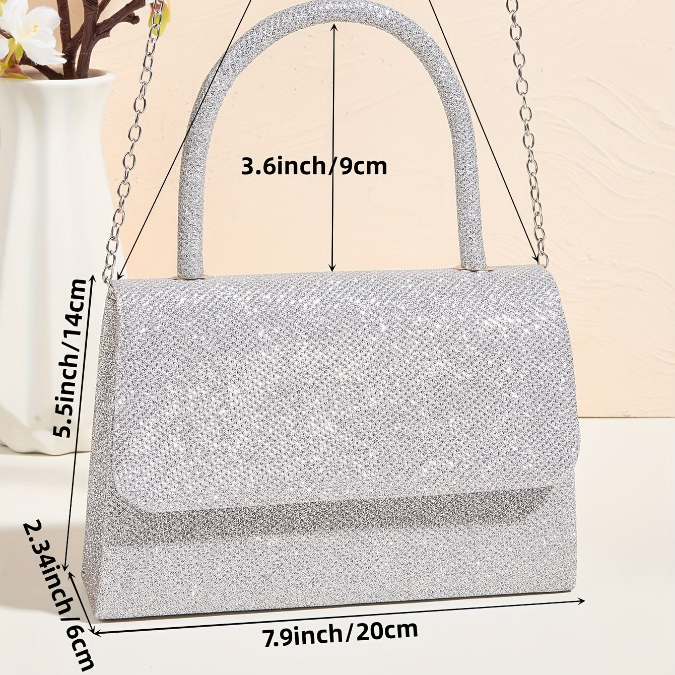 Glitter Satchel Bag Classic Handbag Chain Strap Banquet Bag