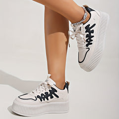 Women's Platform Skate Shoes Round Toe Lace Up Low Top Sneakers