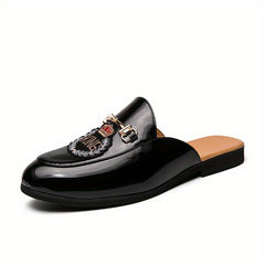 Women's Letter Flat Mules Patent Leather Slides Shoes