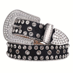 Sparkle Studded Rhinestone PU Leather Belt for Jeans Dress