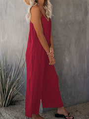 Solid Comfy V Neck Spaghetti Strap Jumpsuit