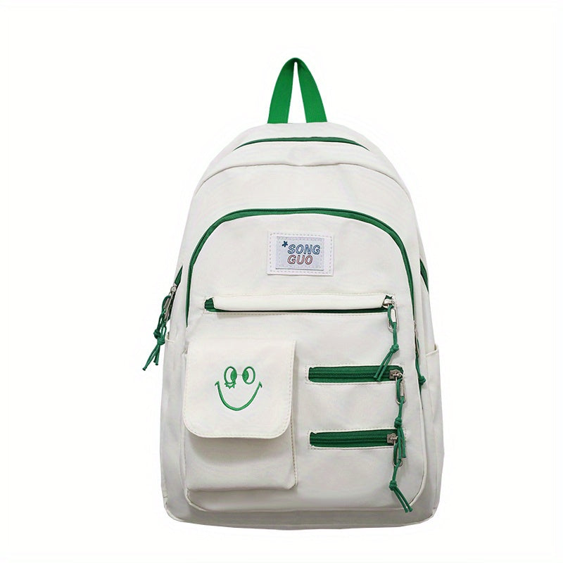 Smile Face Large Capacity Backpack Nylon Durable Lightweight School Travel Bag