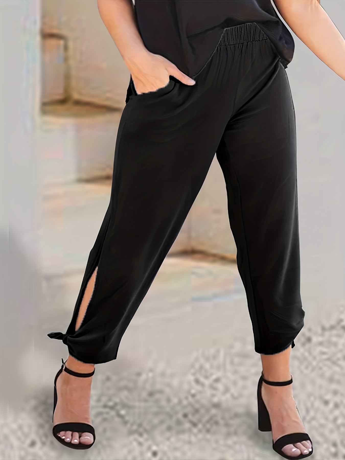  Cut Out Tie Side Tapered Leg Pants With Pockets