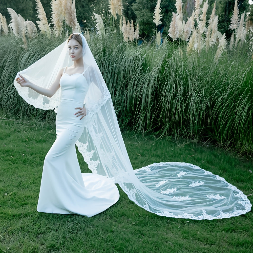 Romantic Double Layer Bridal Veil with Flowing Tails