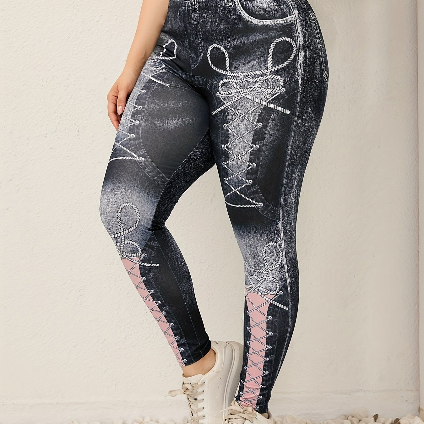 Denim Print Skinny Leggings Casual Stretchy Leggings