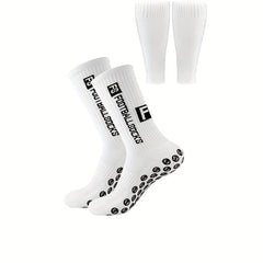 Men's Football Socks with Non Slip Grip and Calf Sleeves