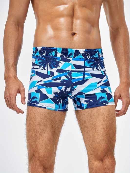 Men's Quick Dry Boxer Swim Trunks with Palm Tree Graphic