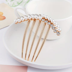 Rhinestone Faux Pearl Hair Comb Pin for Women