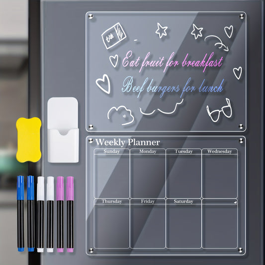 2PCS Acrylic Magnetic Calendars For Fridge, Reusable Planner Whiteboard