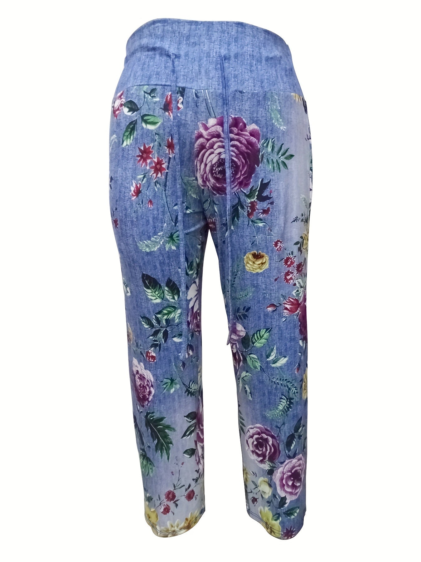 Floral Print Drawstring Wide Leg Pants