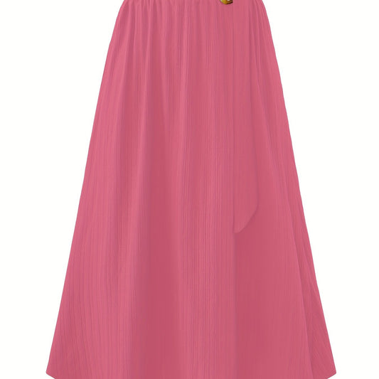 Women's Plus Solid Metal Decor Elastic Belted A line Skirt