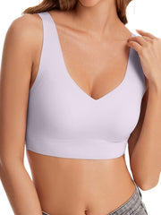 Women's Invisible Wireless Bra Push Up Sports Bras - High Support V Neck