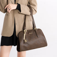 Leather Shoulder Bag Zipper Closure Solid Leather Lining for Women
