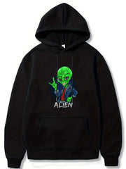 Alien Print Hoodie Graphic Sweatshirt With Kangaroo Pocket
