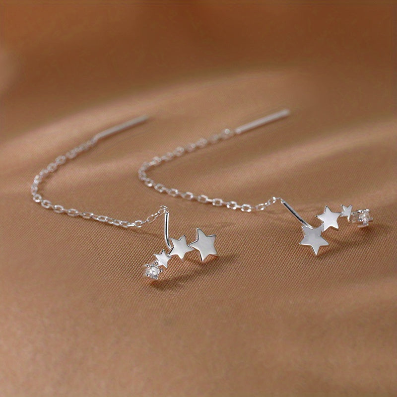 Long Chain Tassel Star Earrings Copper Zircon Jewelry Gift