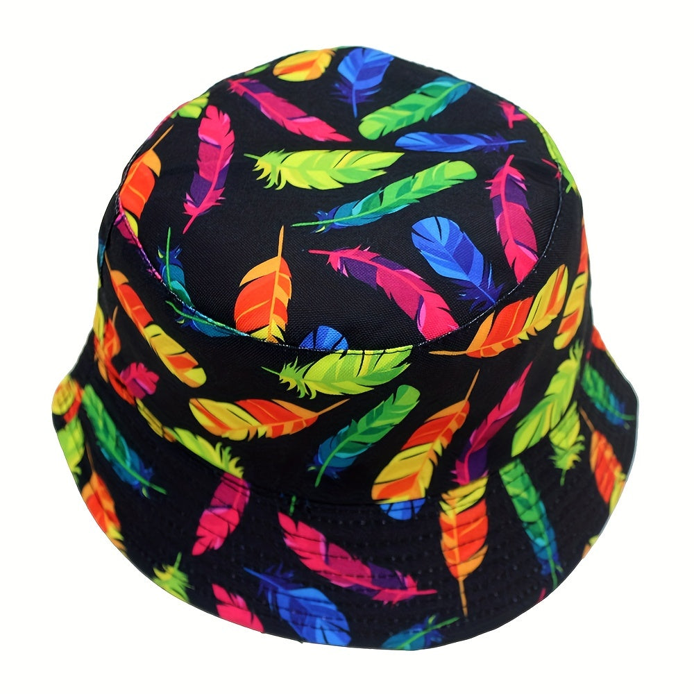 Feather Print Bucket Hat Casual Sunshade Beach Hat