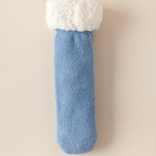 2 Pairs Plush Lined Slipper Socks Warm Women's Mid Tube Stockings