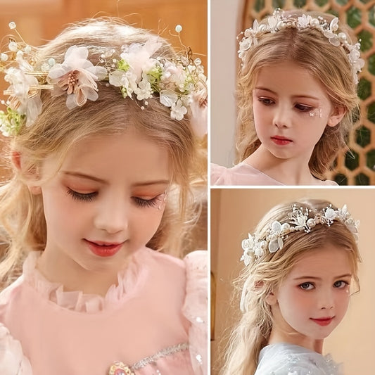 Girls Flower Headdress Hair Accessories Bracelet - Gift For Kids