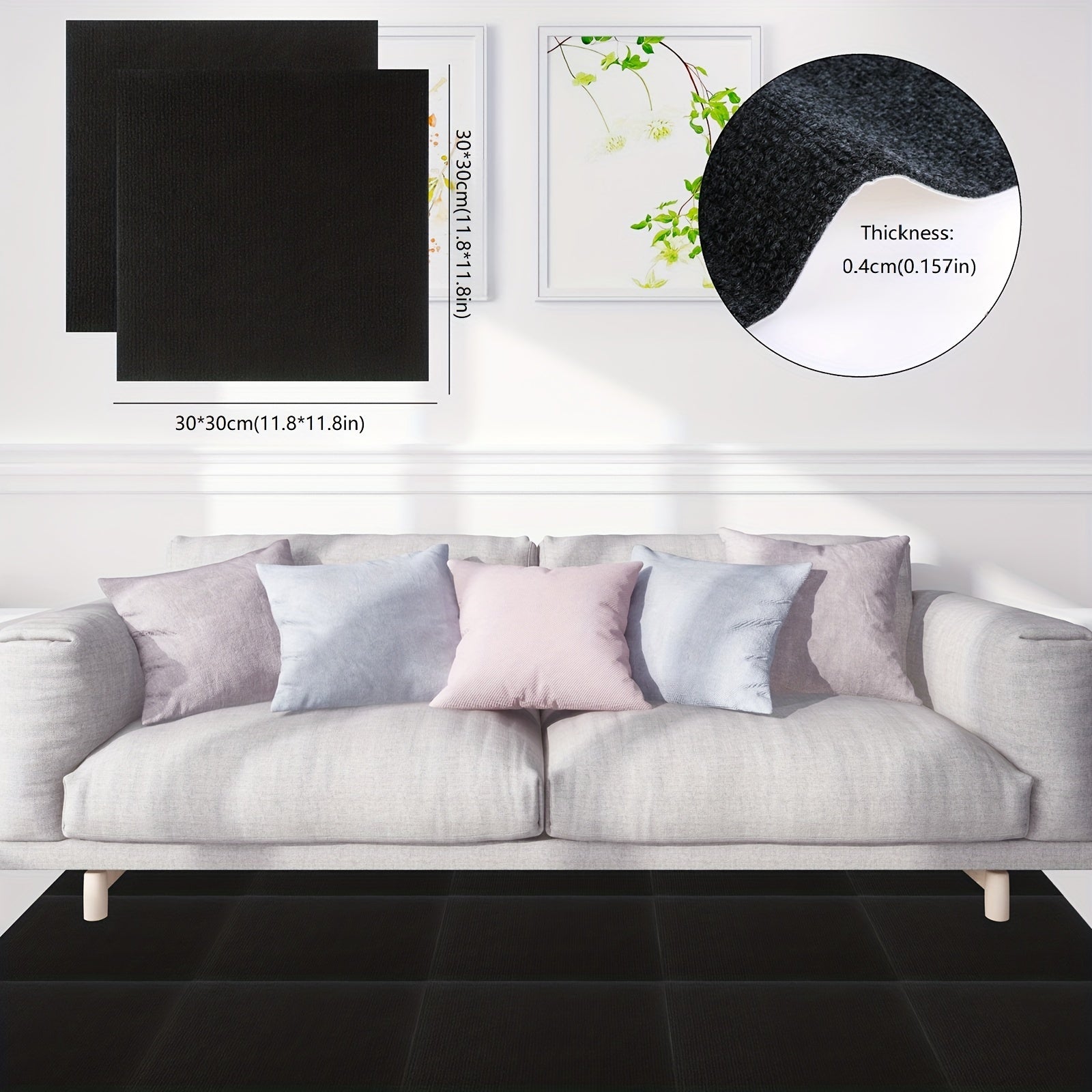 20pcs Adhesive Rubber Pad DIY Square Carpet Tiles 30x30cm for Living
