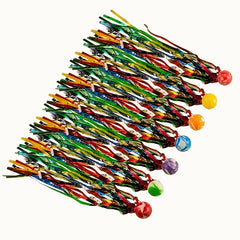 Colorful Elastic Balls with Gold Ribbons for Parent Interaction