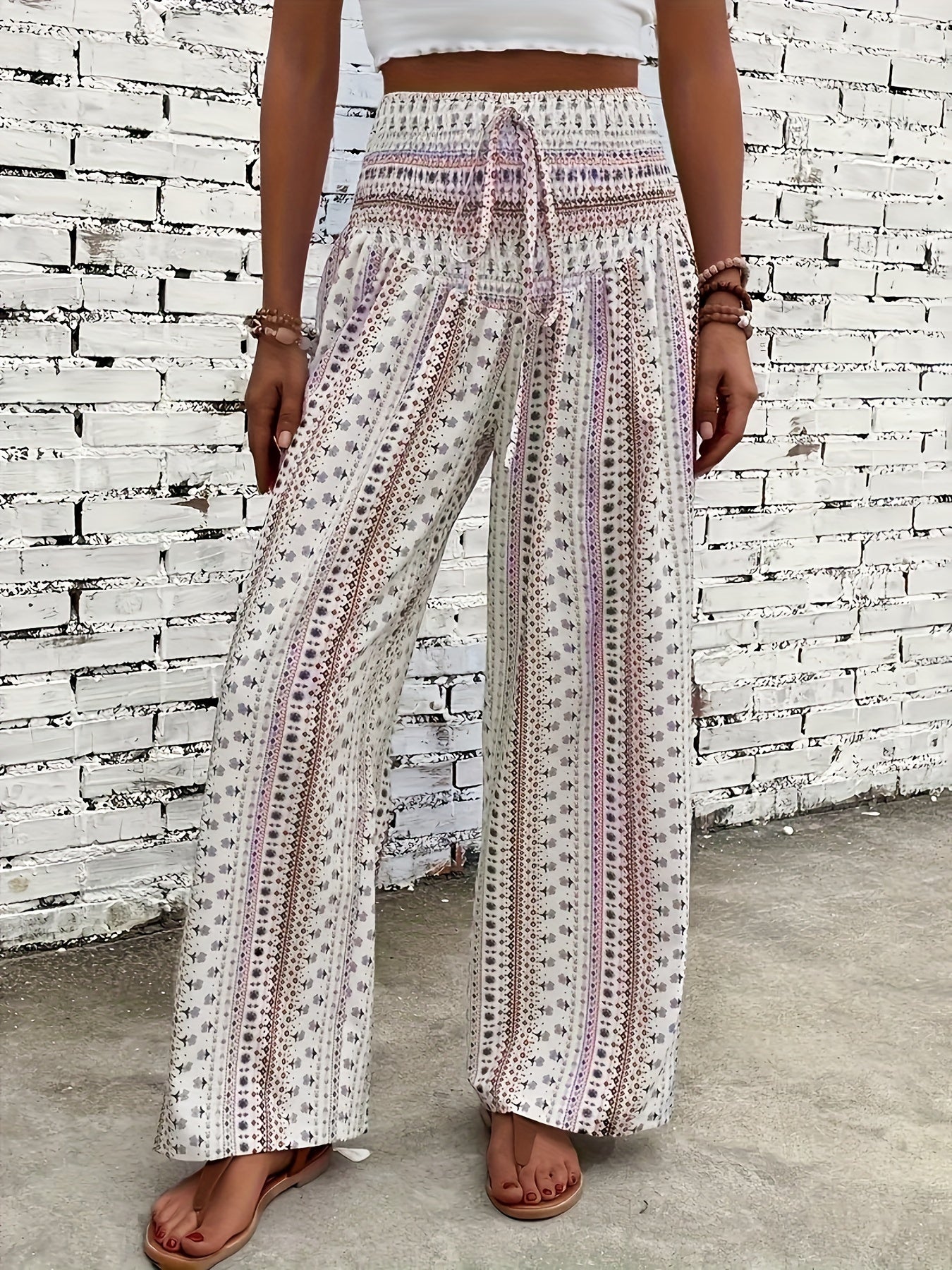 Geo Striped Print High Waist Loose Trousers