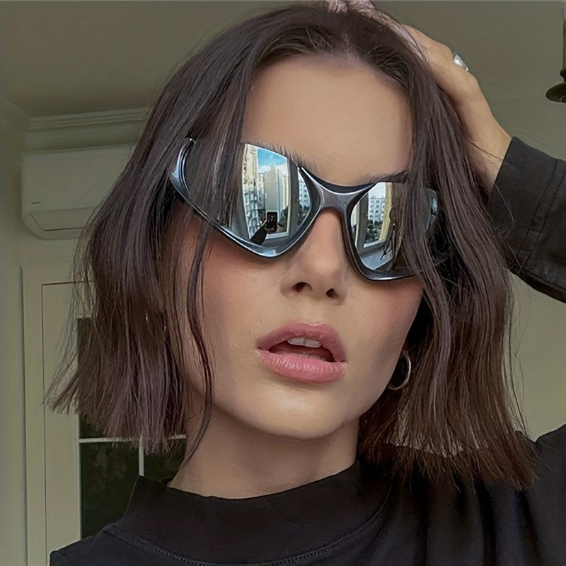 Y2K Wrap Around Sunglasses Cyberpunk Mirror Lens UV400