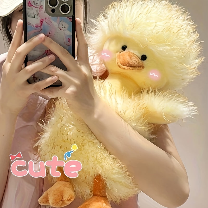 Large Curly Haired Duck Plush Toy Soft Stuffed Animal Yellow & Pink Options