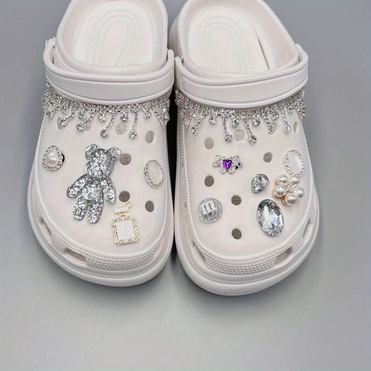 Rhinestone Shoe Decoration Set, Heart Pearl Buckle Flower DIY Charm