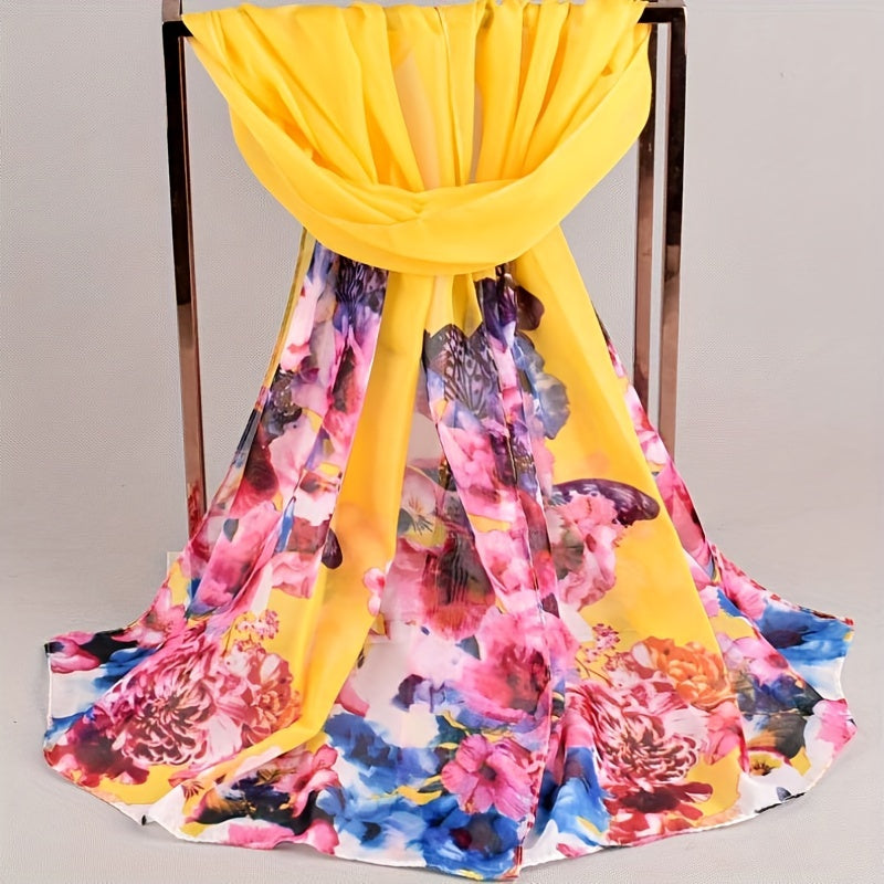 Butterfly Print Silk Scarf Vintage Tie Dye Flower Hijab