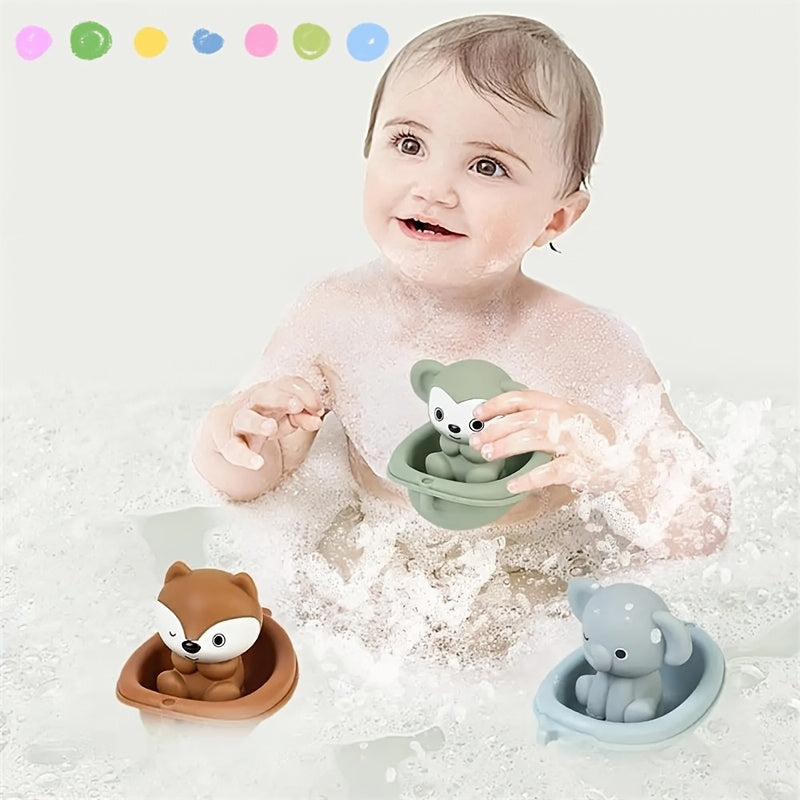 Colorful Floating Animal Bath Toy Set with Stackable Boat and Animals