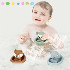Colorful Floating Animal Bath Toy Set with Stackable Boat and Animals