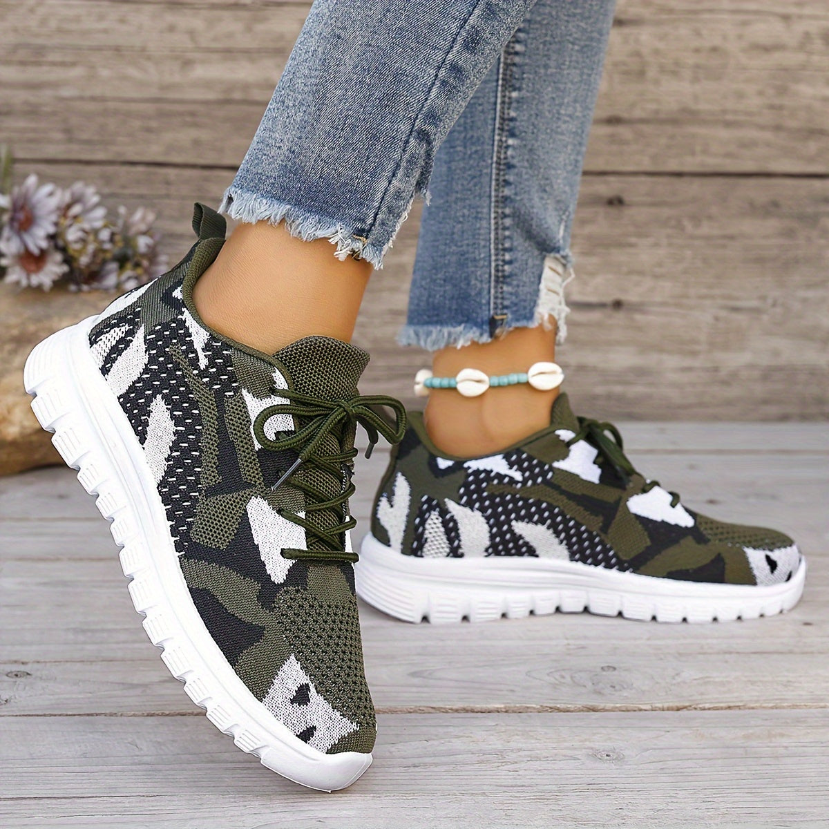 Women's Camo Print Breathable Running Shoes Soft Comfortable Outdoor Sneakers