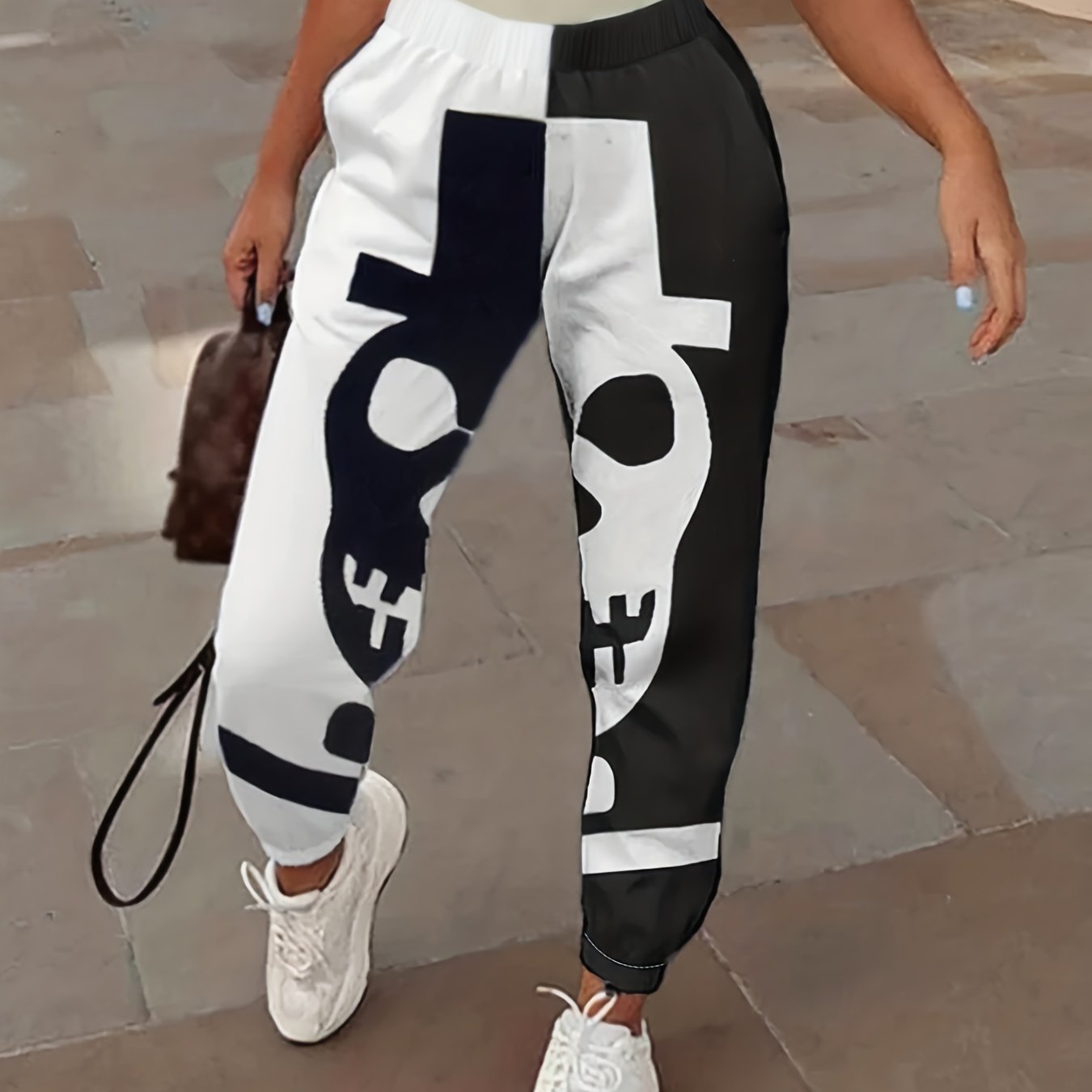  Halloween Sporty Pants Women's Plus Colorblock Skull Print