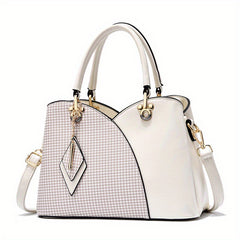 Plaid Tote Bag PU Leather Shoulder Handbag