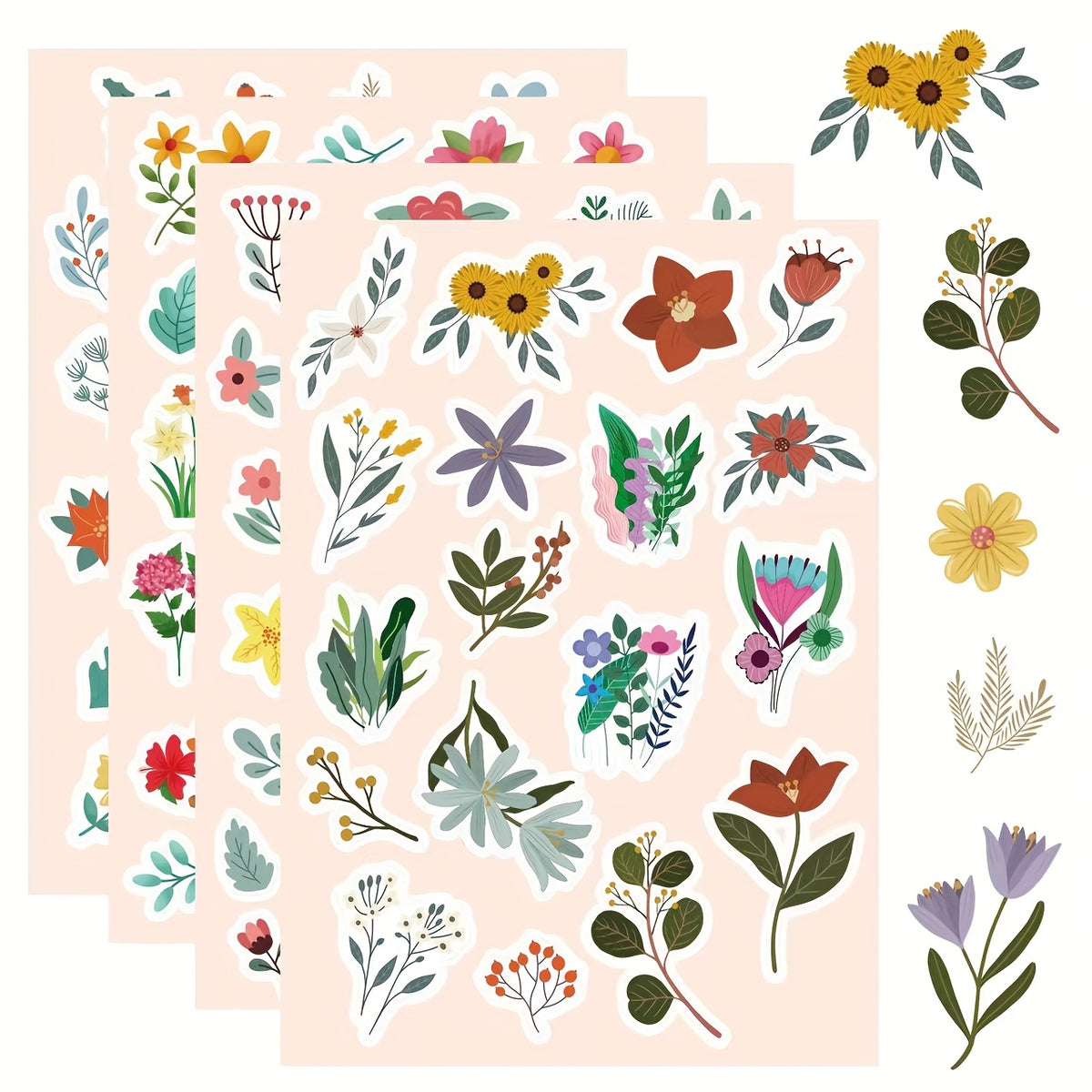 105pcs Flower Stickers Waterproof PVC for Planners Notebooks Cups