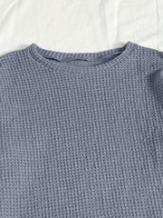 Solid Lounge Set Crew Neck Long Sleeve Top & Elastic Waistband Shorts