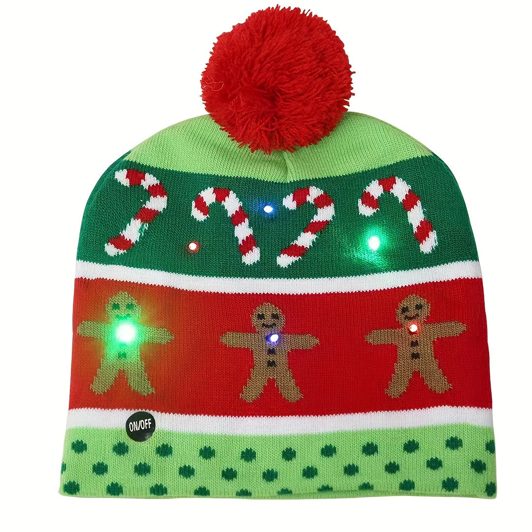 Christmas LED Lights Knitted Hat Soft & Warm Material Fine Pattern Hairball