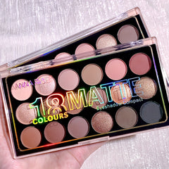 18 Colors Eyeshadow Palette Pearly Shimmer Matte Finish Waterproof Sweat Proof