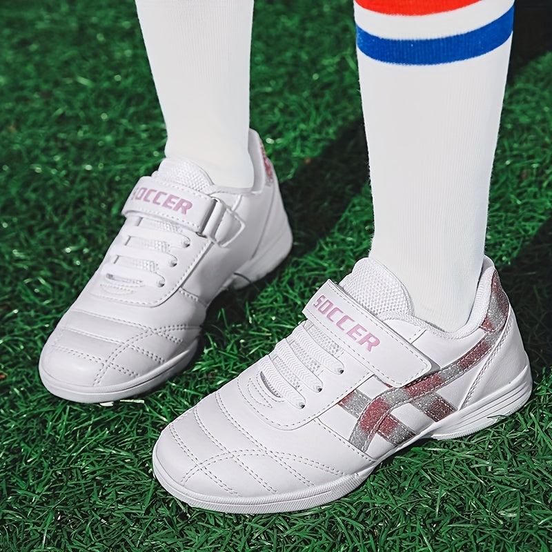 Youth Turf Soccer Shoes Hook And Loop Fastener Anti skid Training Shoes