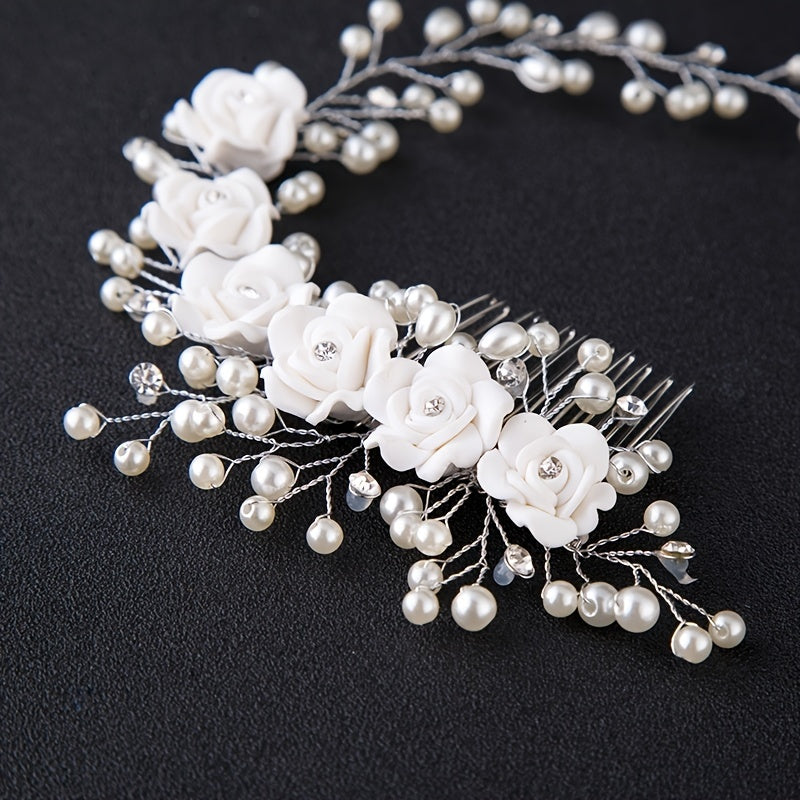 Wedding Flower Pearl Hair Comb Bridal Hair Clip