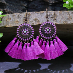 Bohemian Style Fan Shaped Tassel Earrings with Rhinestones