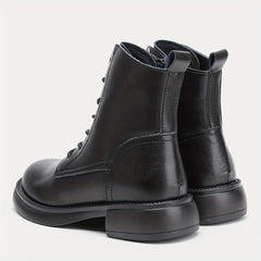 Women's Lace Up Combat Boots Chunky Heel Side Zip Plush Lined