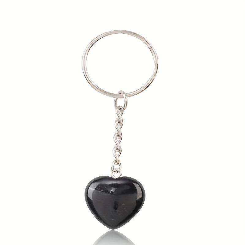 Heart Natural Stone Keychain Jewelry Key Ring Purse Bag Charm