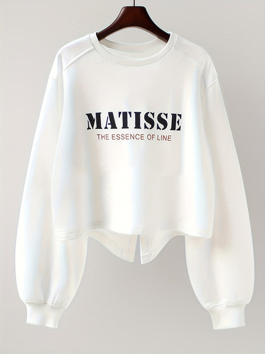 Letter Print Split Back Pullover Sweatshirt for Women