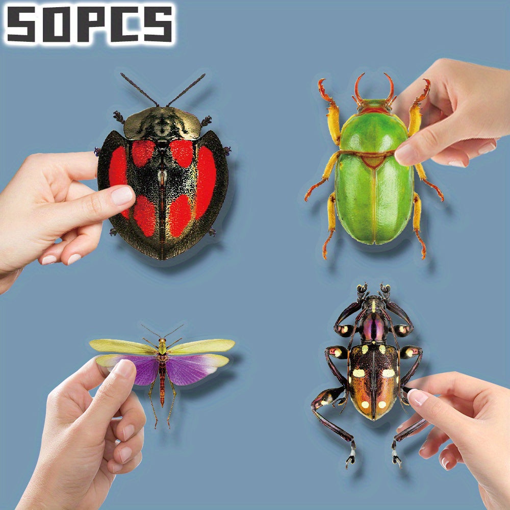 50pcs Insect Themed Transparent Stickers for Party & Home Decor