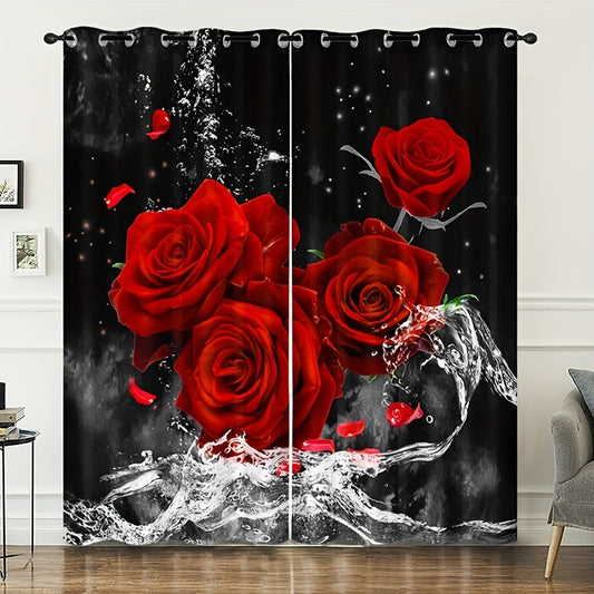 2 Floral Rose Curtains w/ Iron Buckle Multifunctional