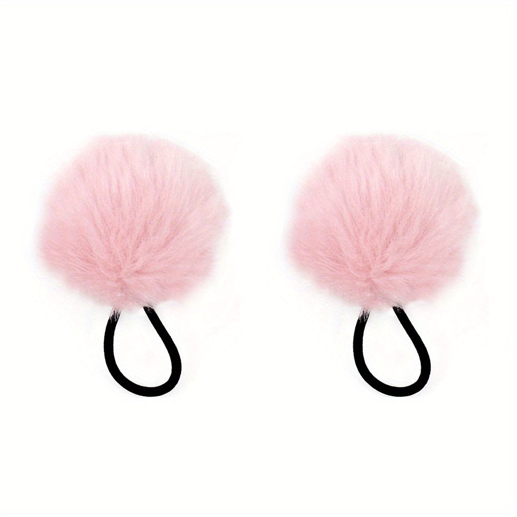 2pcs Colored Velvet Ball Hair Tie Set, No Hair Damage, Hair Rope for Women Girls