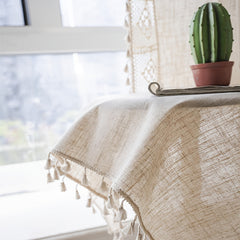Boho Pure Linen Crochet Semi Blackout Curtain American Farmhouse Style