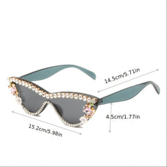 Candy Sunglasses Rhinestone & Flower Decor Cat Eye Glasses UV400