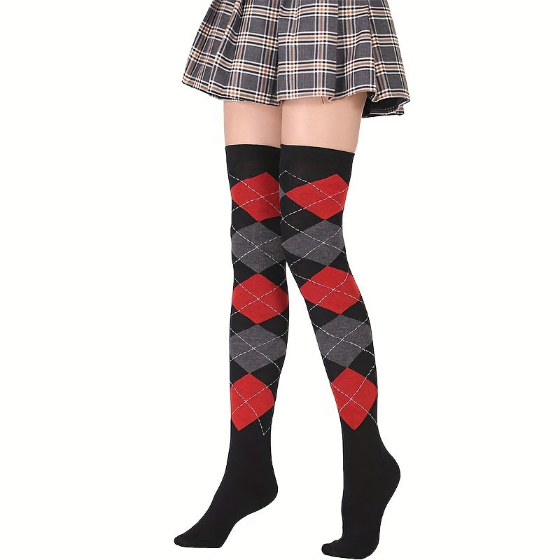 Argyle Thigh High Socks Women's Stockings